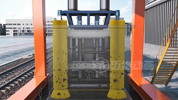 工業(yè)三維動畫賦能：火車箱粘凍煤清車機器人自動化清掃工藝可視化方案(圖4)